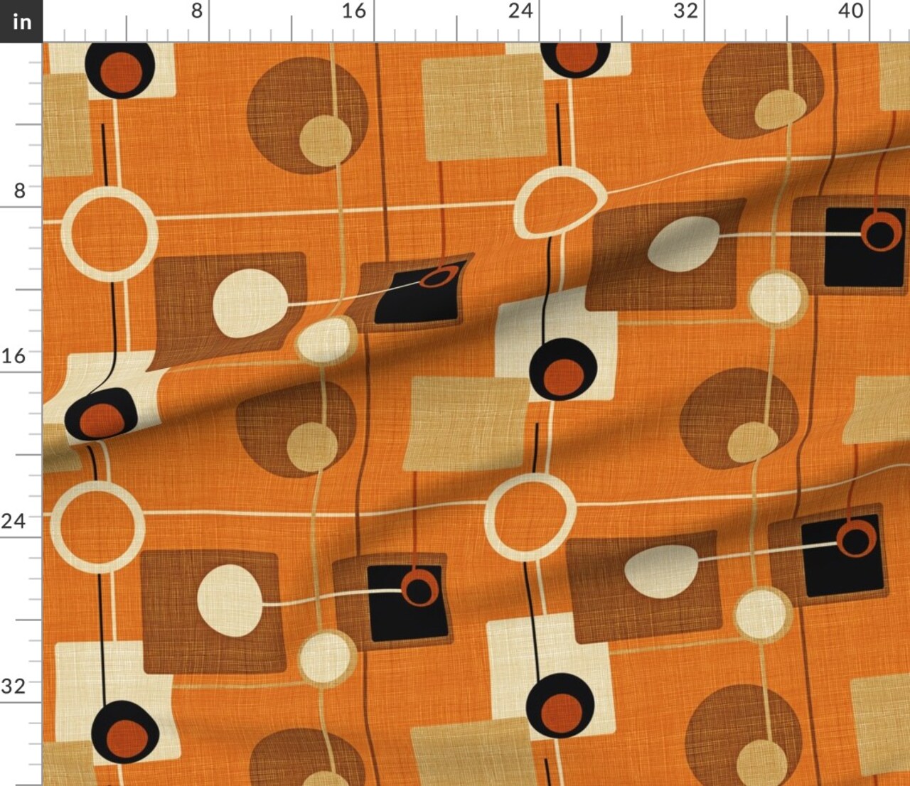 Orbs Squares Orange Atomic Vintage Pattern Fifties Brown Mid Century Modern Rustic Retro Decor Geometric Abstract Custom Printed Fabric by Spoonflower Various Fabrics by the Yard or Fat Quarter